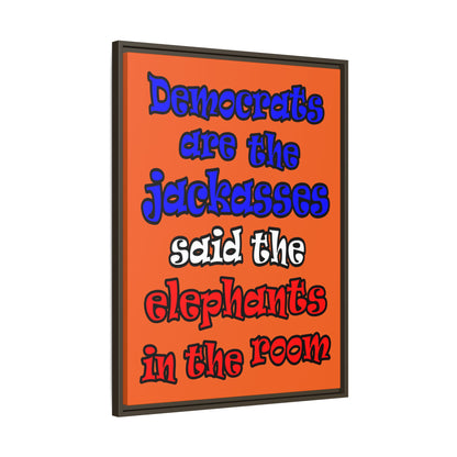 donkeys and elephants - framed canvas art (orange)
