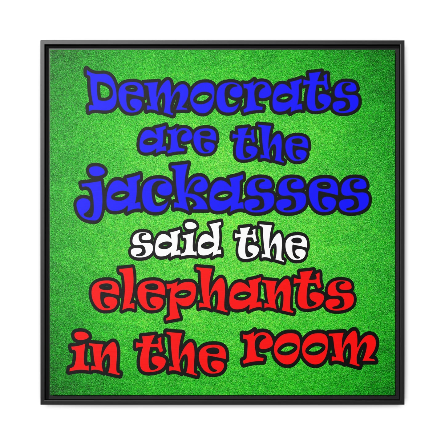 donkeys and elephants - framed canvas art (green turf)