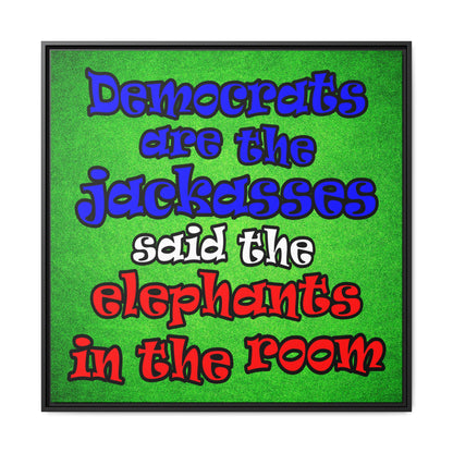 donkeys and elephants - framed canvas art (green turf)