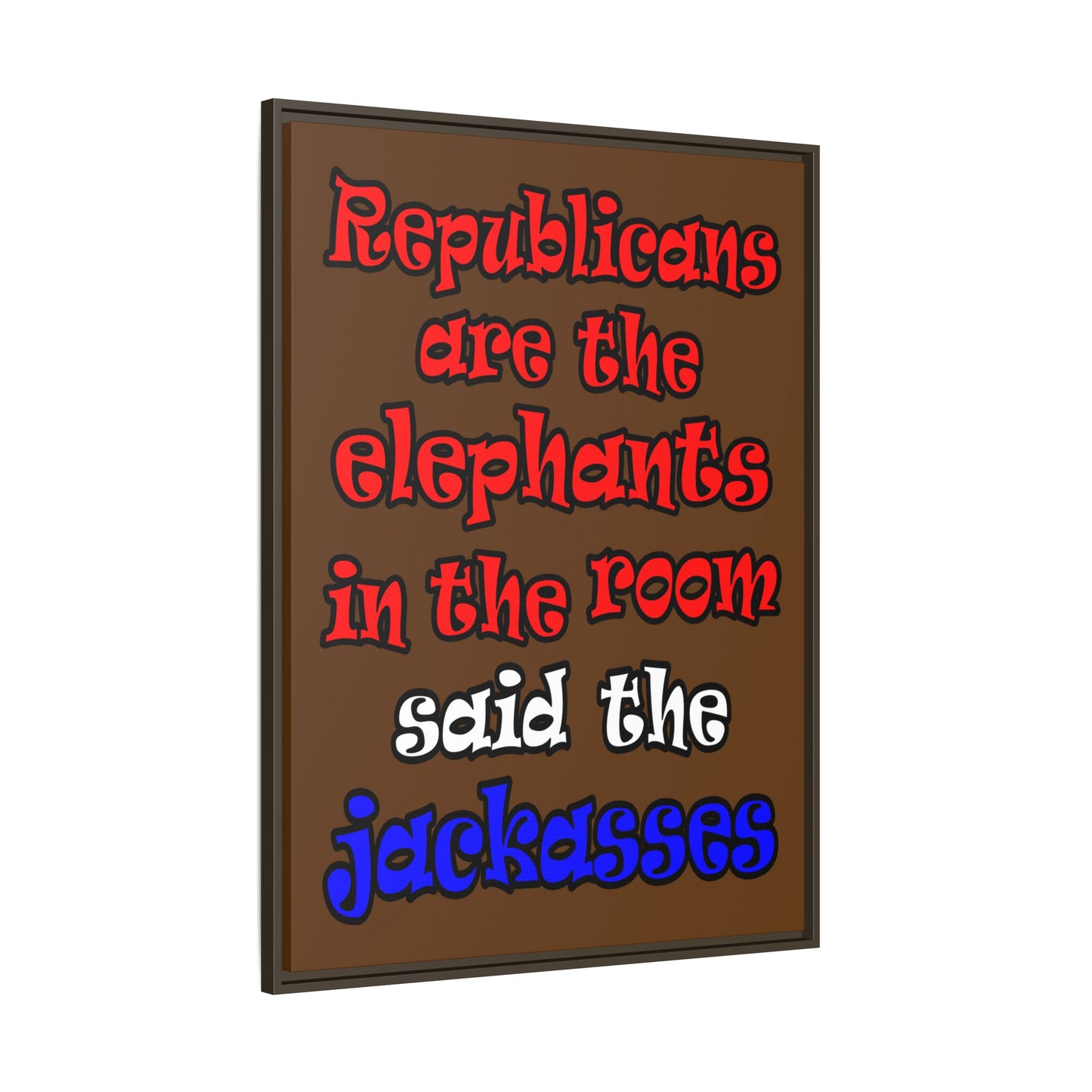 donkeys and elephants - framed canvas art (brown)