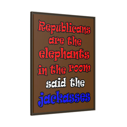 donkeys and elephants - framed canvas art (brown)