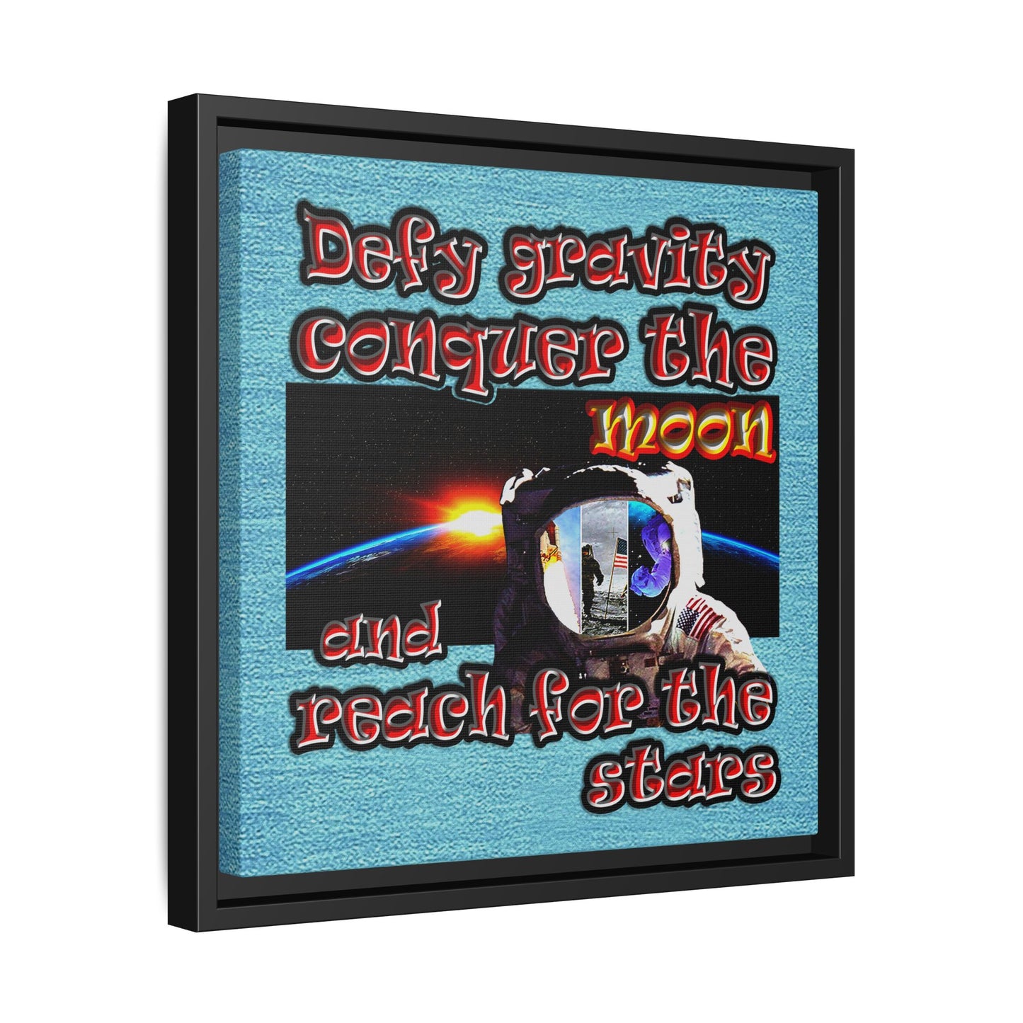defy conquer reach - framed canvas art (faded blue)