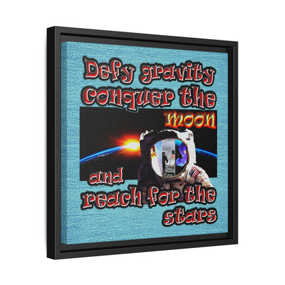 defy conquer reach - framed canvas art (faded blue)