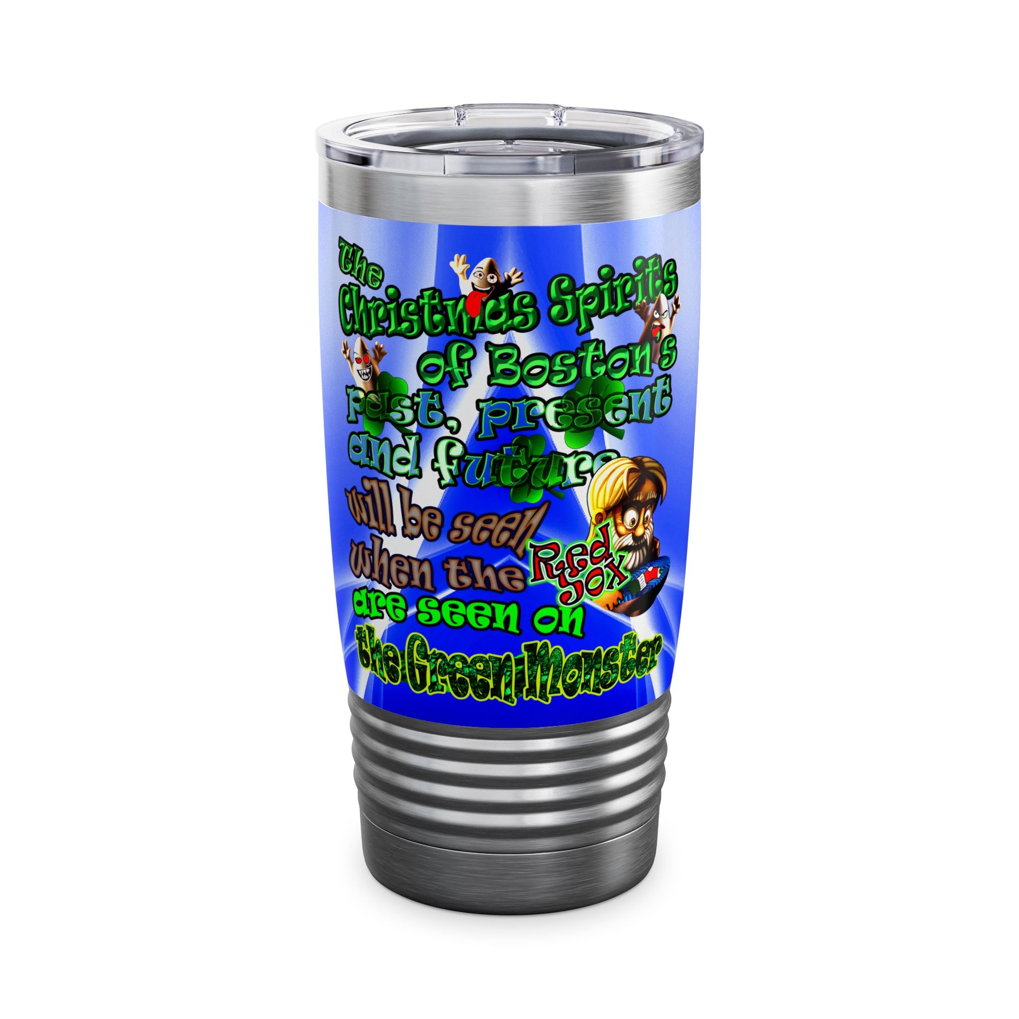 christmas spirits of boston - Ringneck Tumbler, 20oz (blue-white wave)