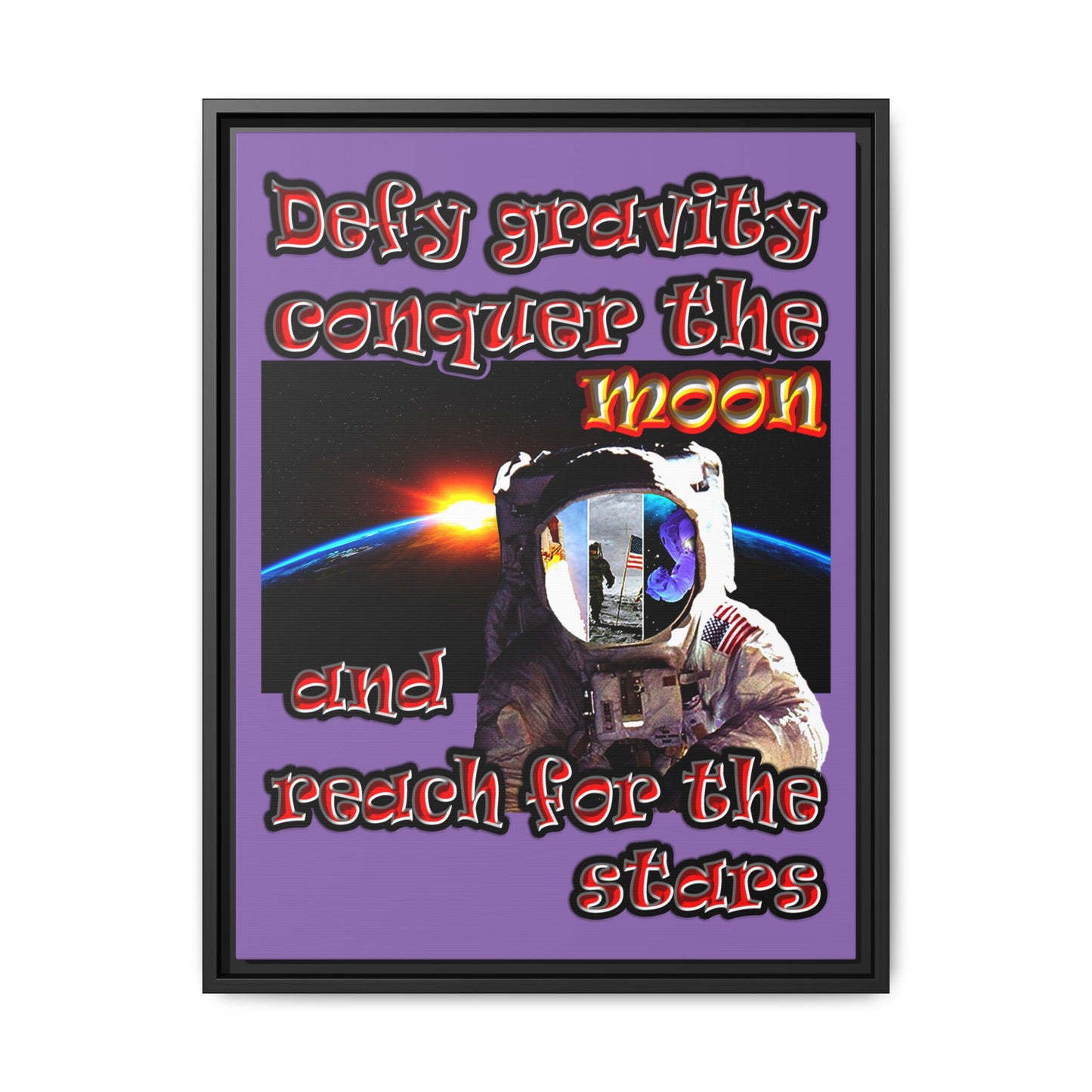 defy conquer reach - framed canvas art (light purple)