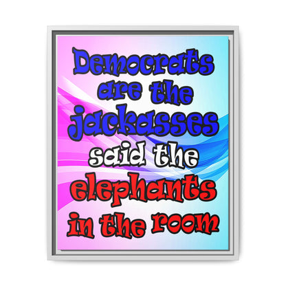 donkeys and elephants - framed canvas art (light blue-pink wave)