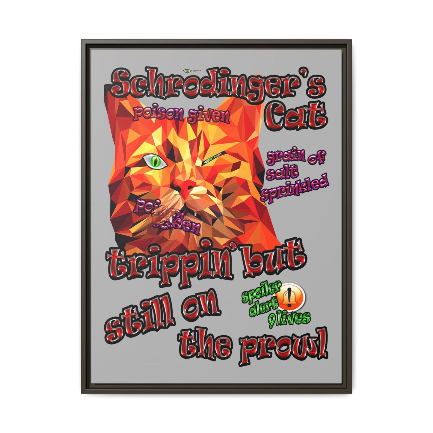 schrodinger's cat - framed canvas art (light grey)