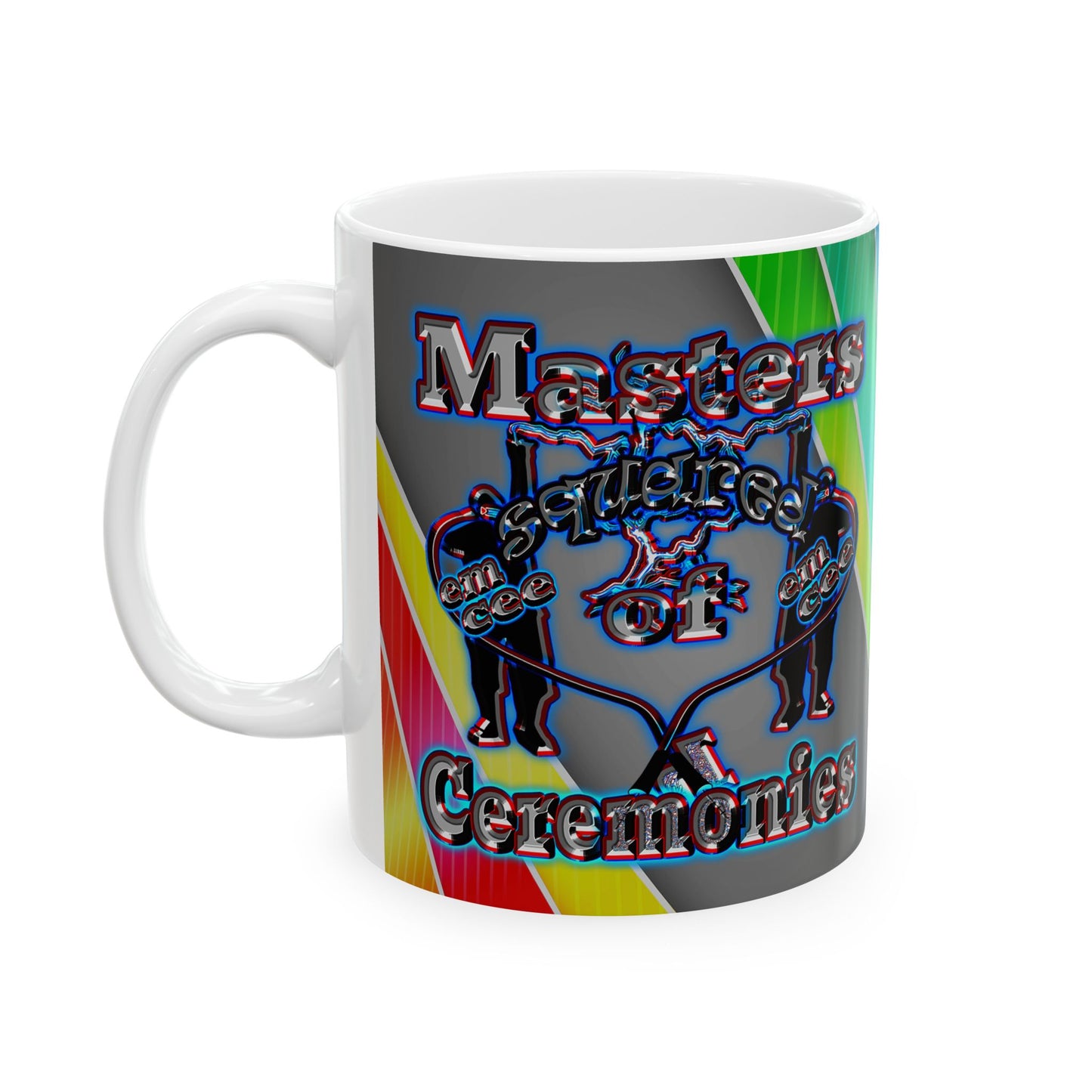 em cee squared - White Mug (rainbow split)