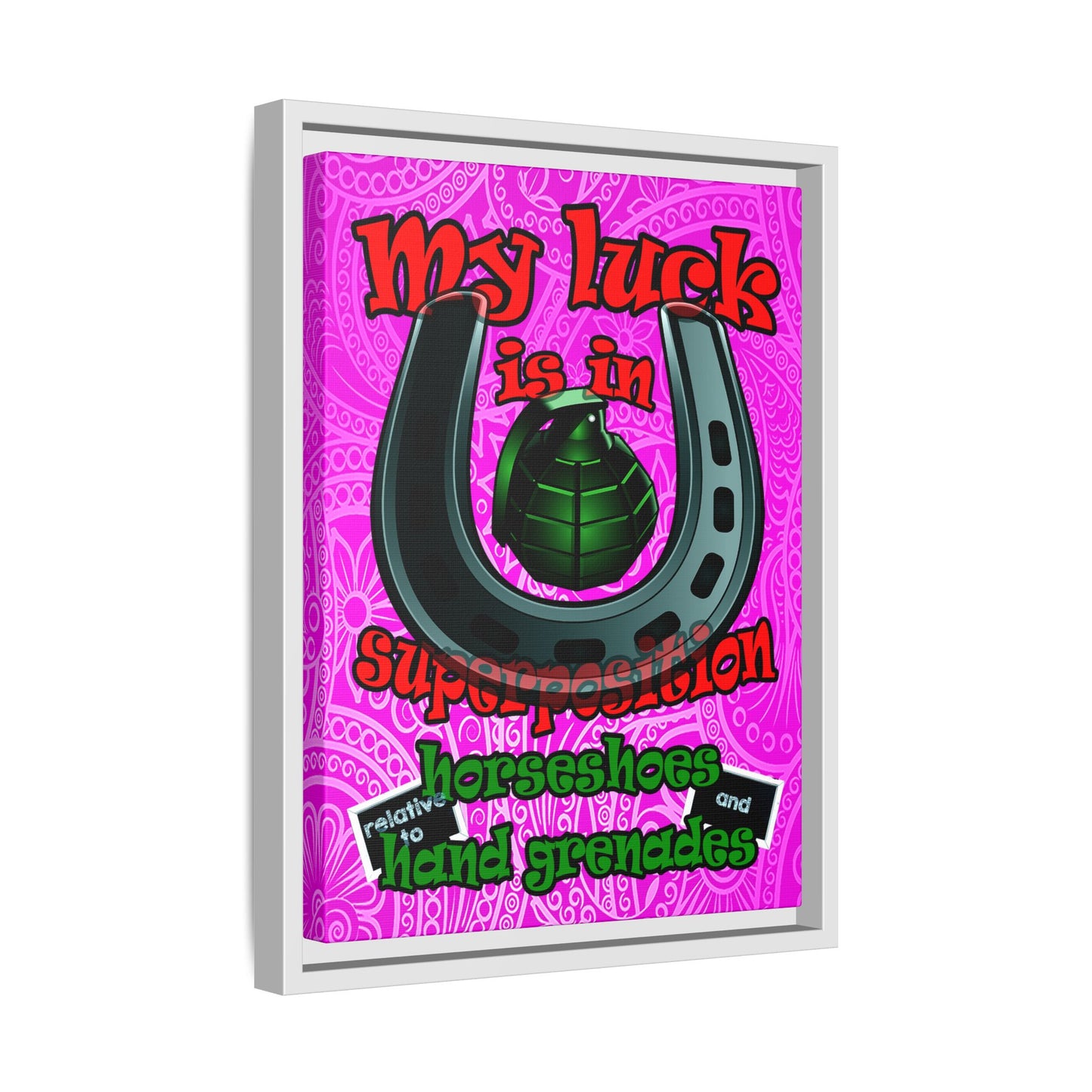 my luck - framed canvas art (pink swirl)