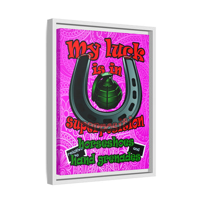 my luck - framed canvas art (pink swirl)