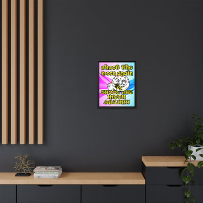 shoot the moon again - framed canvas art (light blue-pink wave)