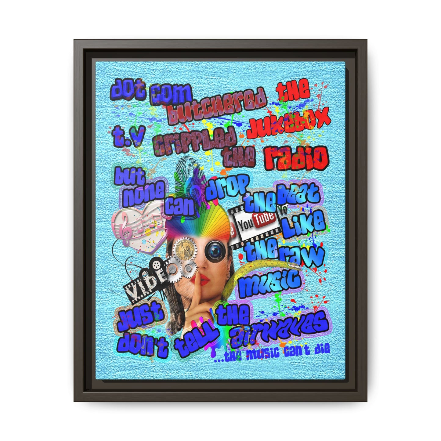 drop the beat - framed canvas art (faded blue)