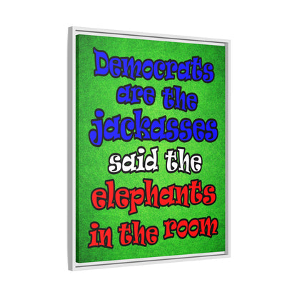 donkeys and elephants - framed canvas art (green turf)