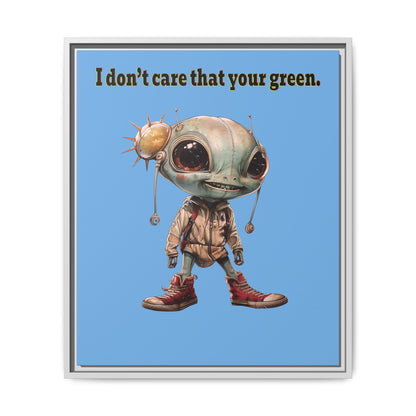 I don't care that your green - framed canvas art (light blue)