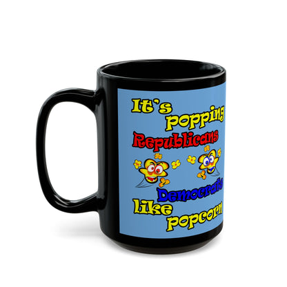 popping like popcorn - Black Mug (light blue)