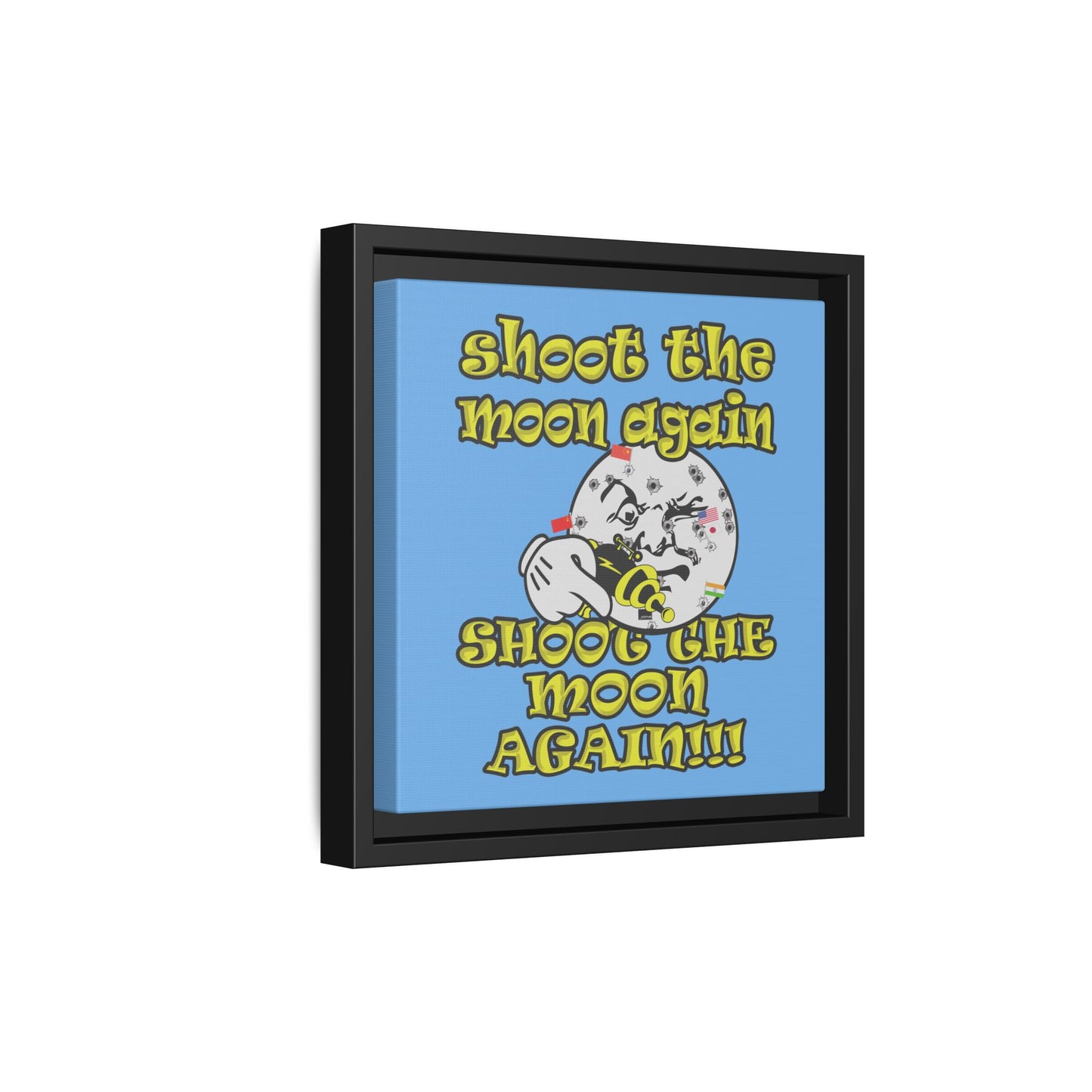 shoot the moon again - framed canvas art (light blue)