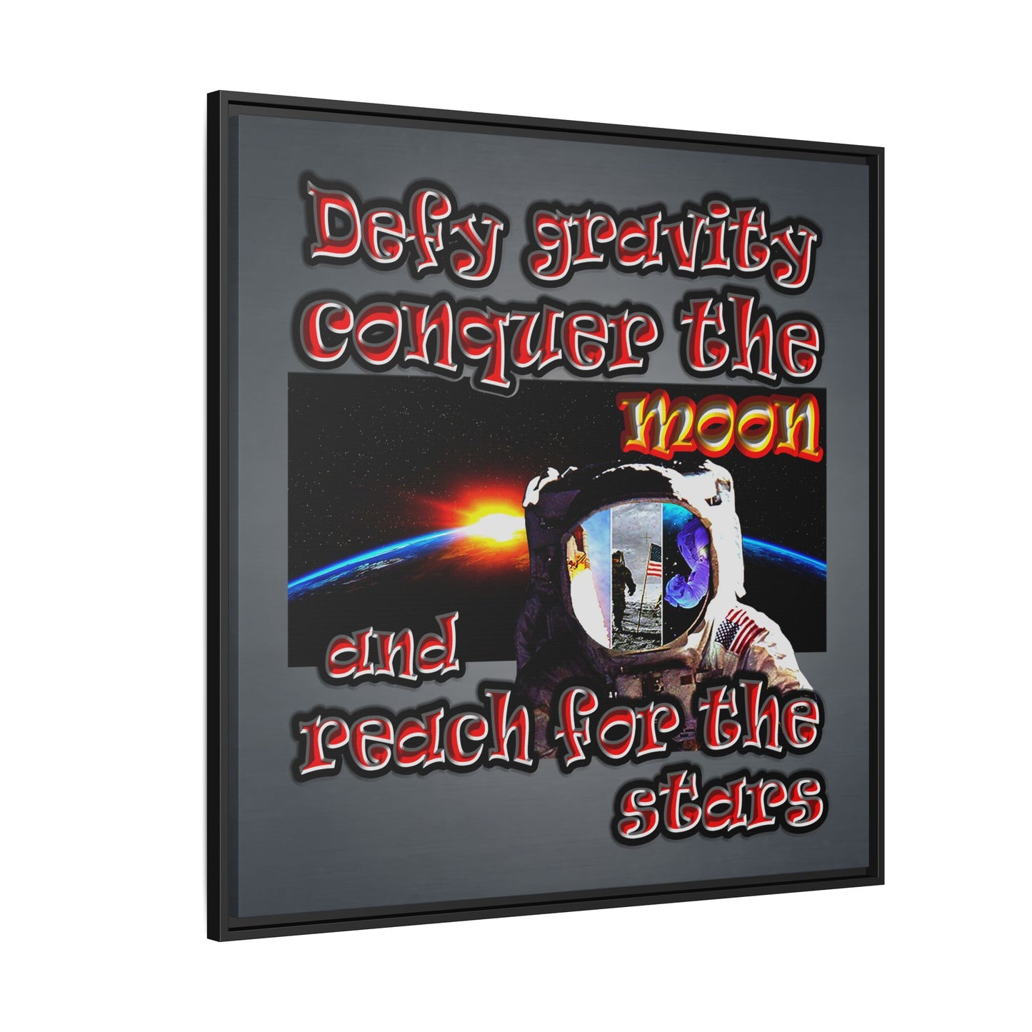 defy conquer reach - framed canvas art (grey-light grey)