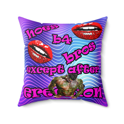 hoes b4 bros - Spun Polyester Square Pillow - (purple wave)