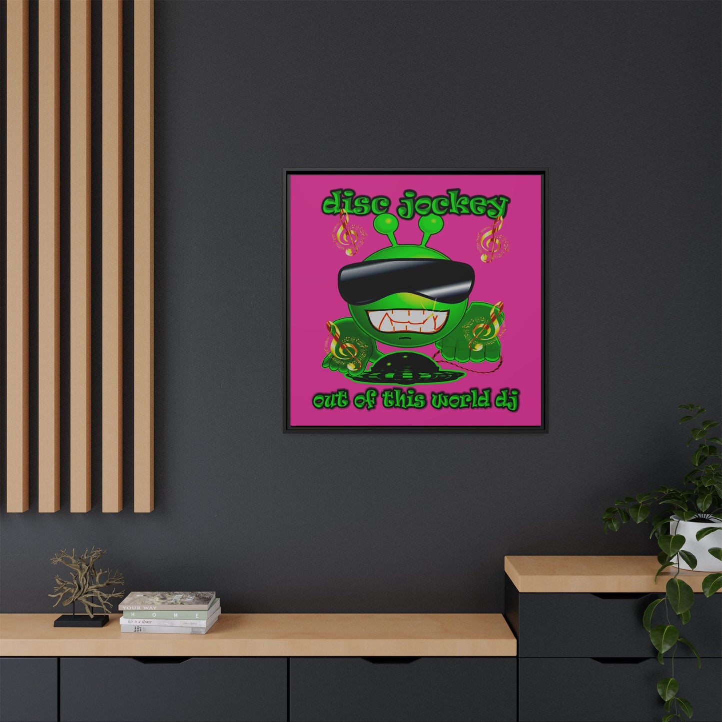 disc jockey - framed canvas art (pink)