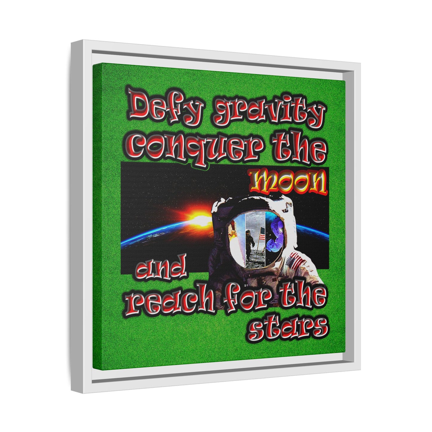 defy conquer reach - framed canvas art (green turf)