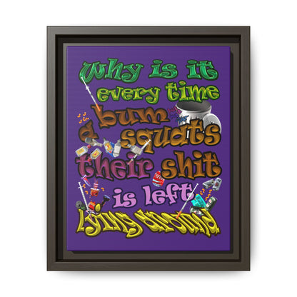 the bum's shit - framed canvas art (purple)