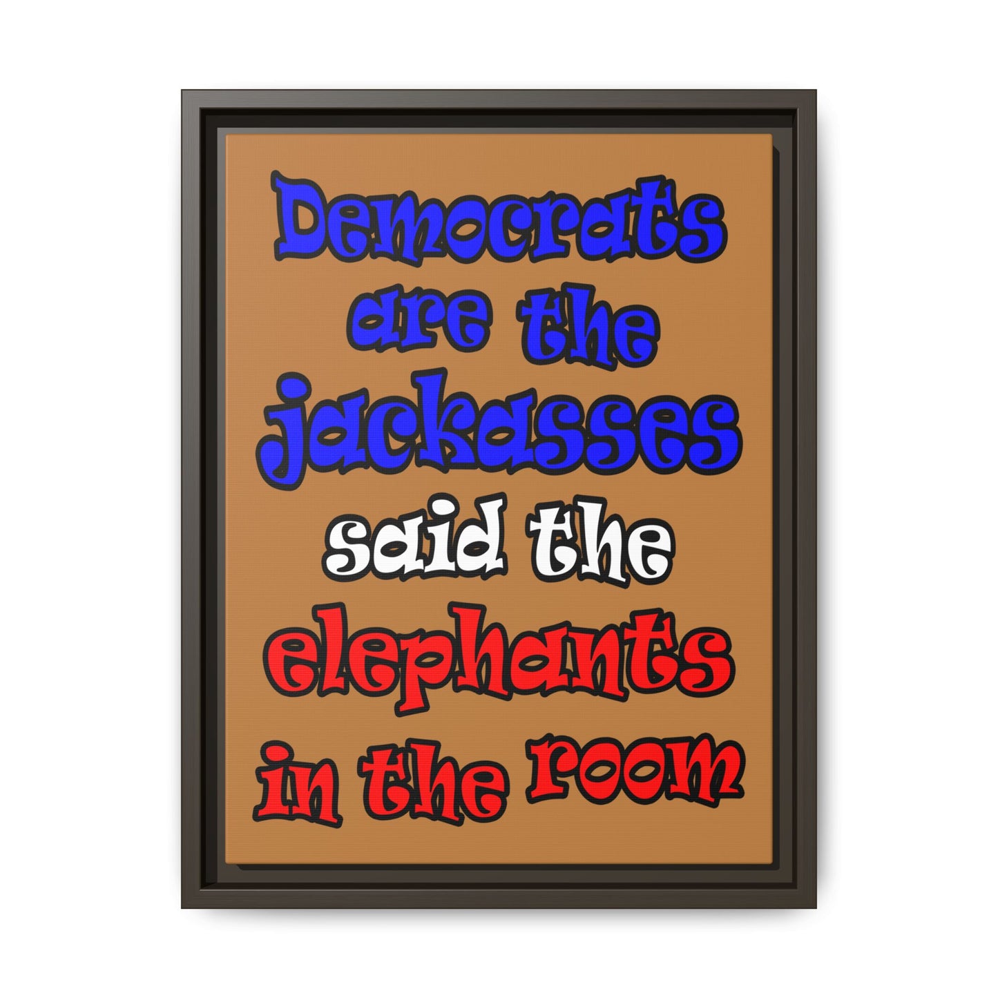 donkeys and elephants - framed canvas art (light brown)