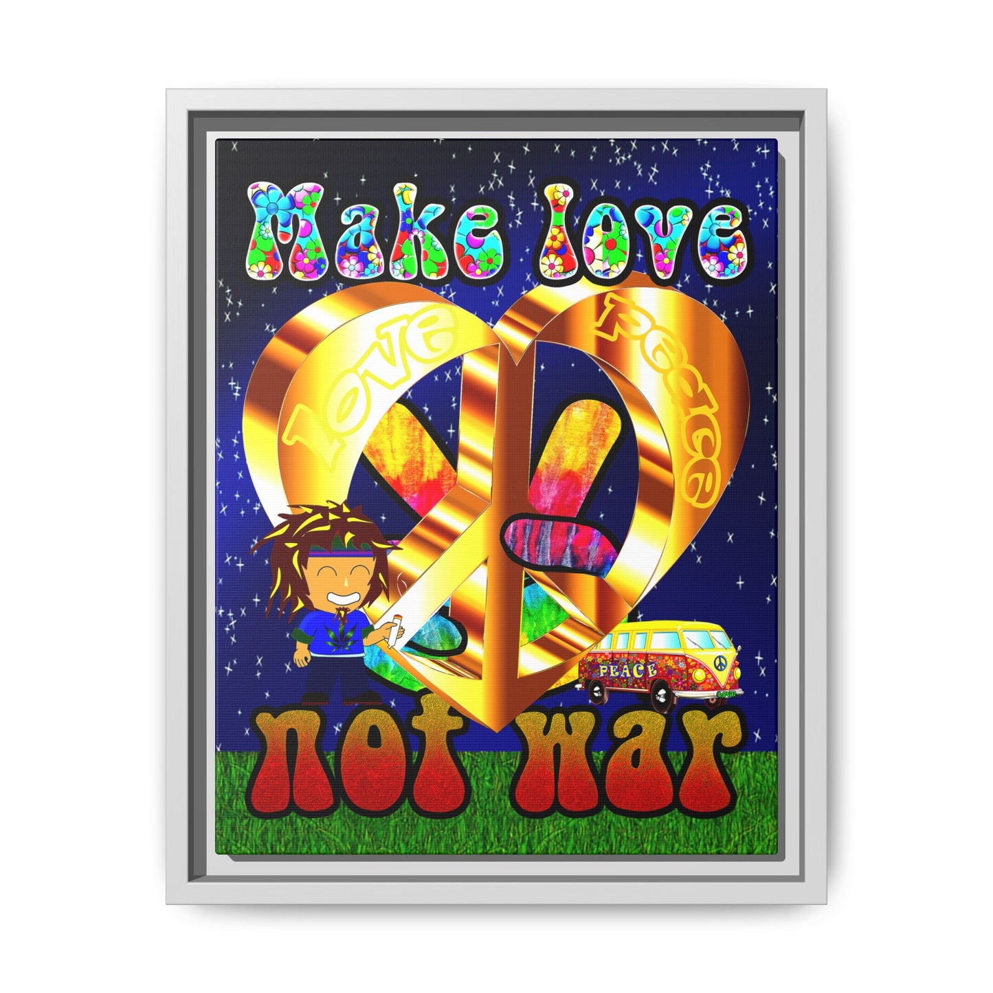 love peace - framed canvas art ('snoops' background)