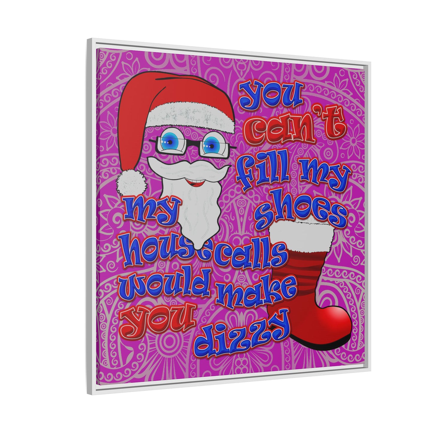 santa's shoes - framed canvas art (pink swirl)
