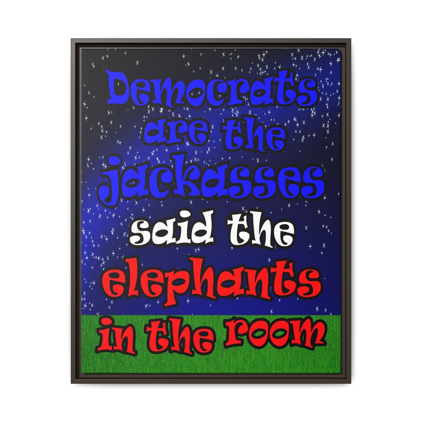 donkeys and elephants - framed canvas art ('snoops' background)