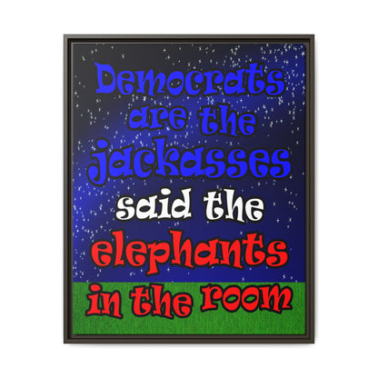donkeys and elephants - framed canvas art ('snoops' background)