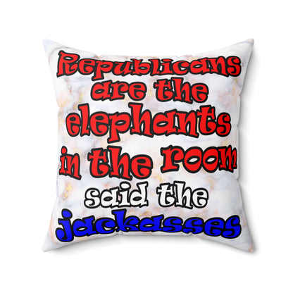 donkeys and elephants - Spun Polyester Square Pillow - (white marble)