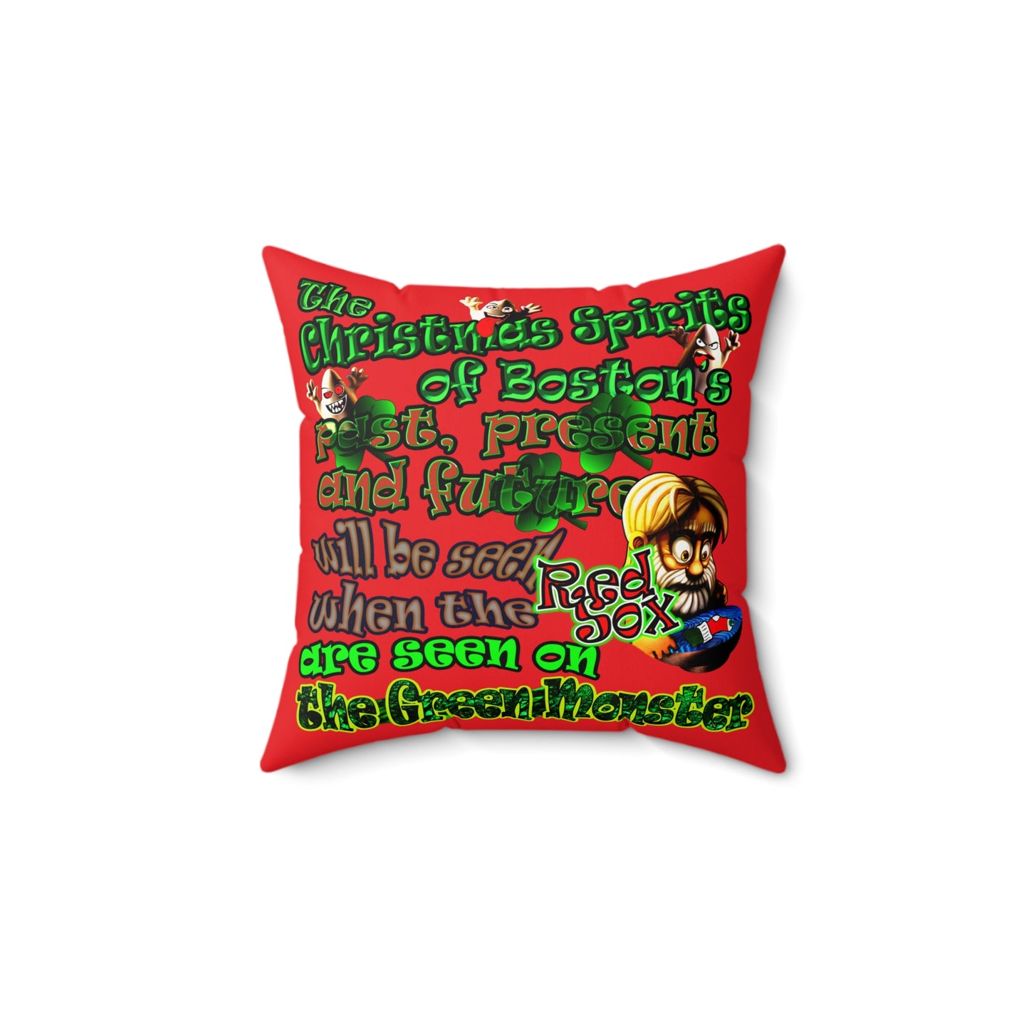 christmas spirits of boston - Faux Suede Square Pillow - (red)