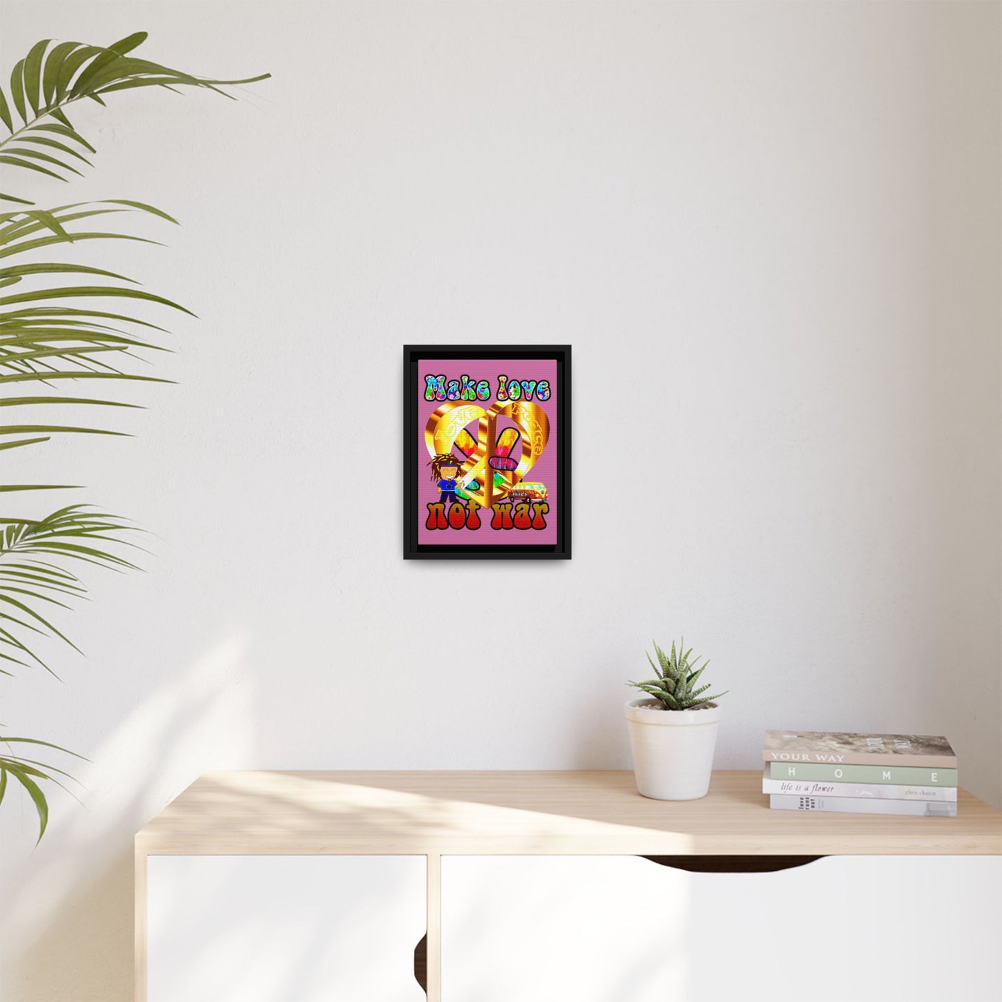 love peace - framed canvas art (light pink)