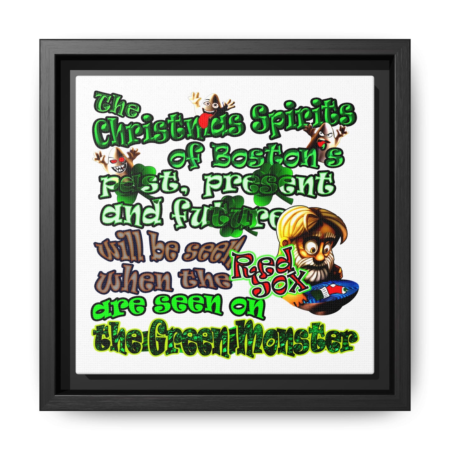 christmas spirits of boston - framed canvas art (white)