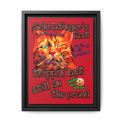 schrodinger's cat - framed canvas art (dark red)