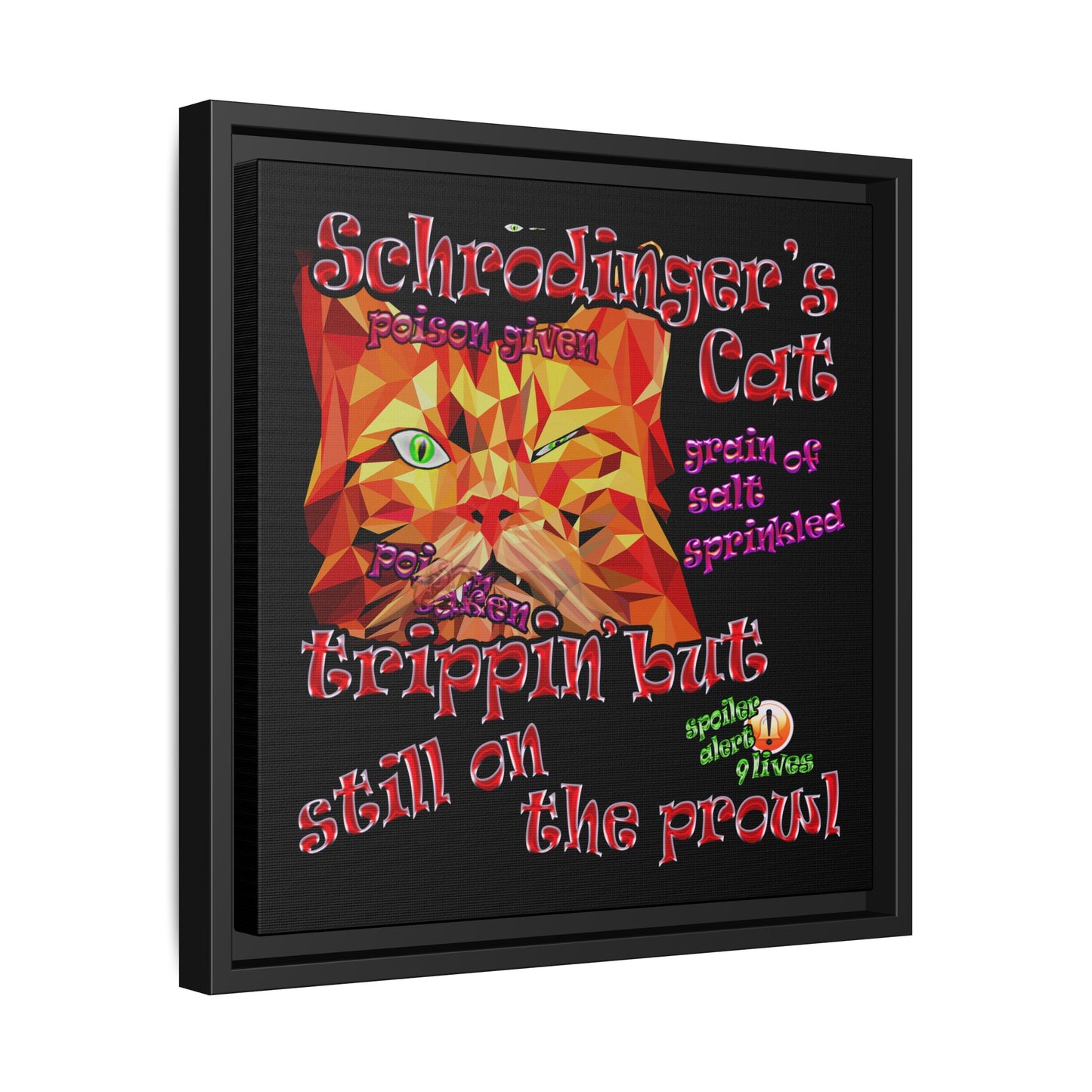 schrodinger's cat - framed canvas art (black)