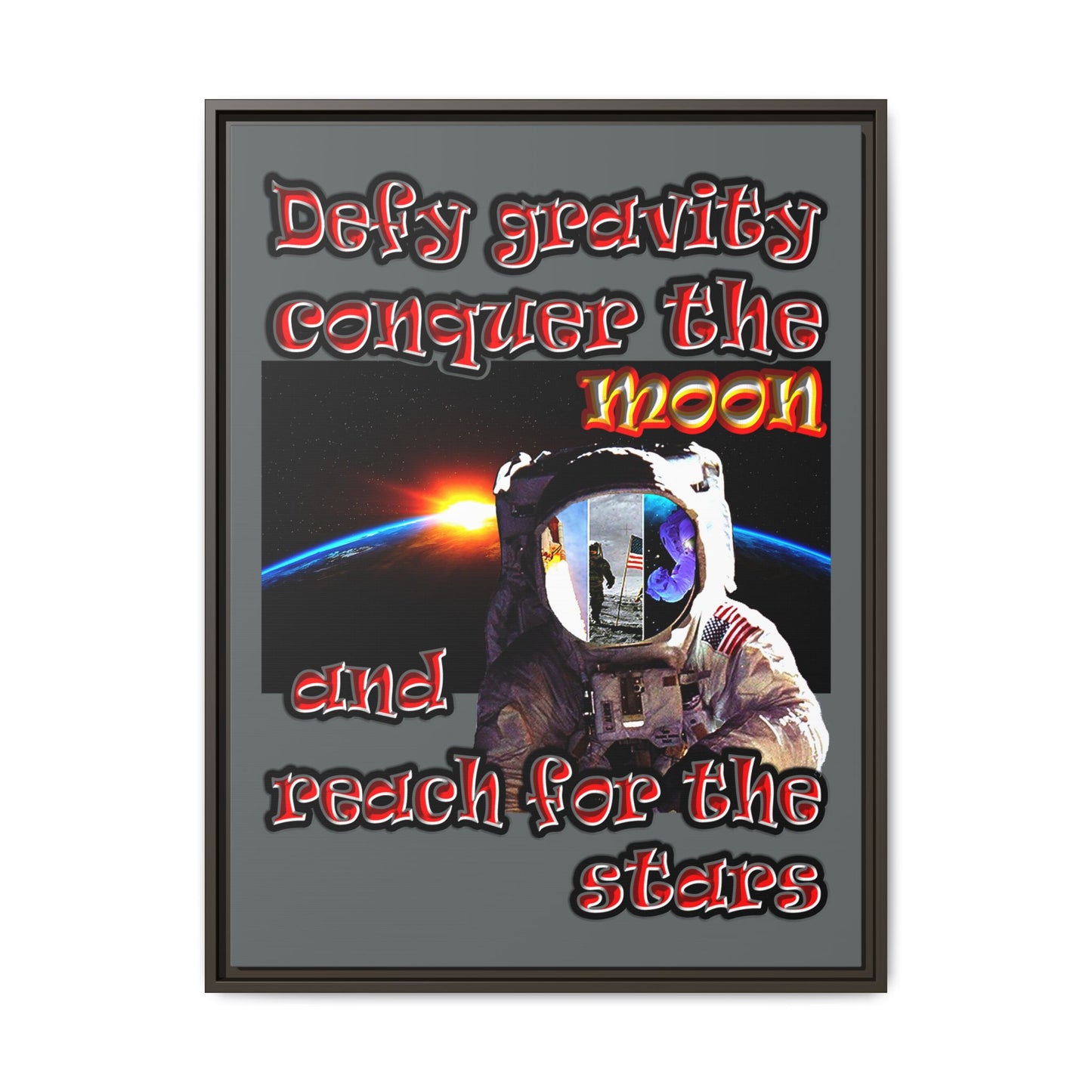 defy conquer reach - framed canvas art (dark grey)
