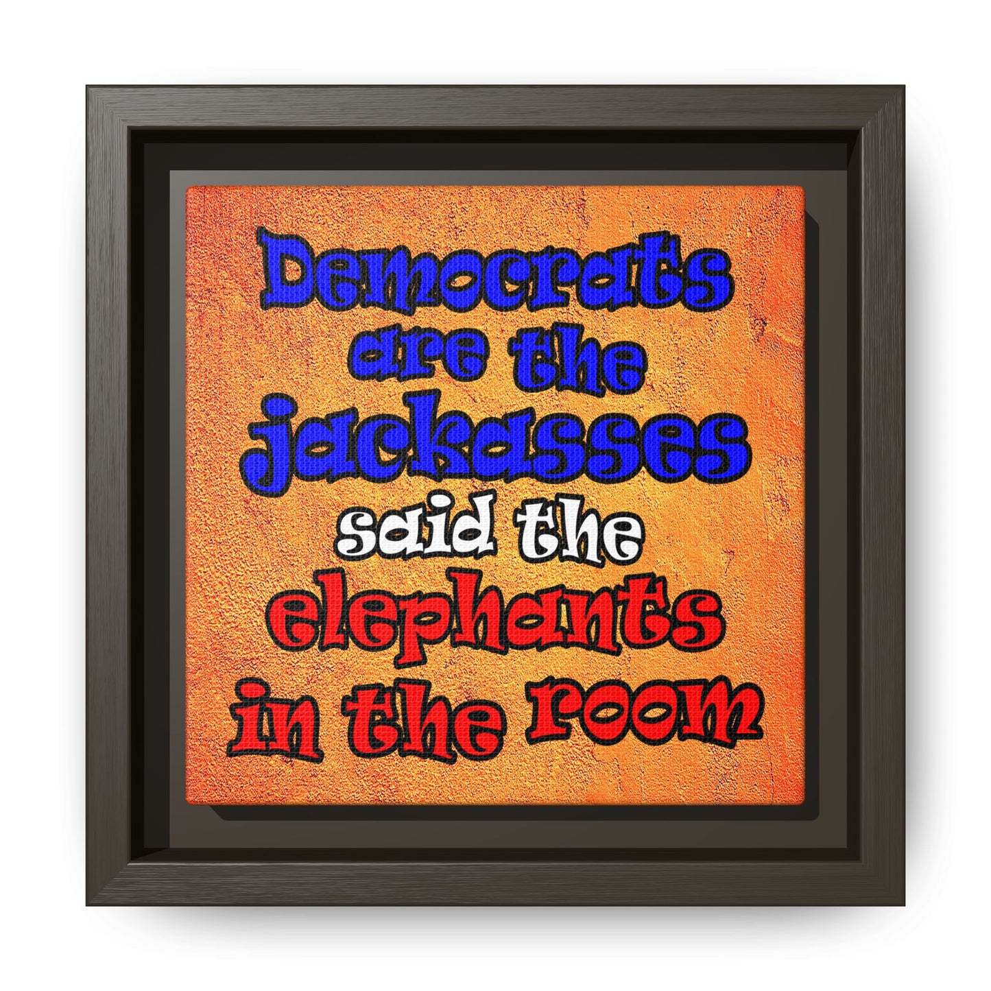 donkeys and elephants - framed canvas art (burnt orange)