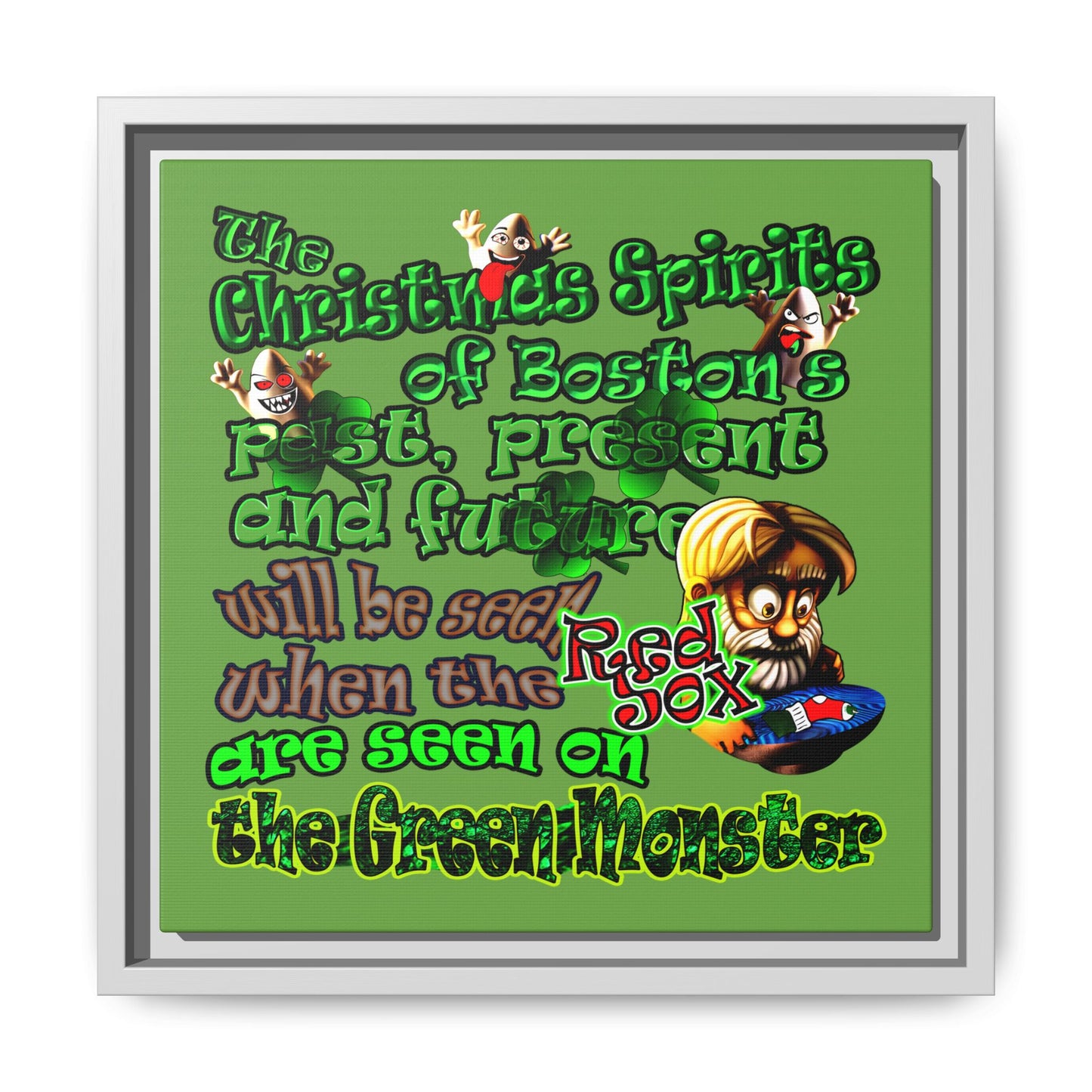 christmas spirits of boston - framed canvas art (green)
