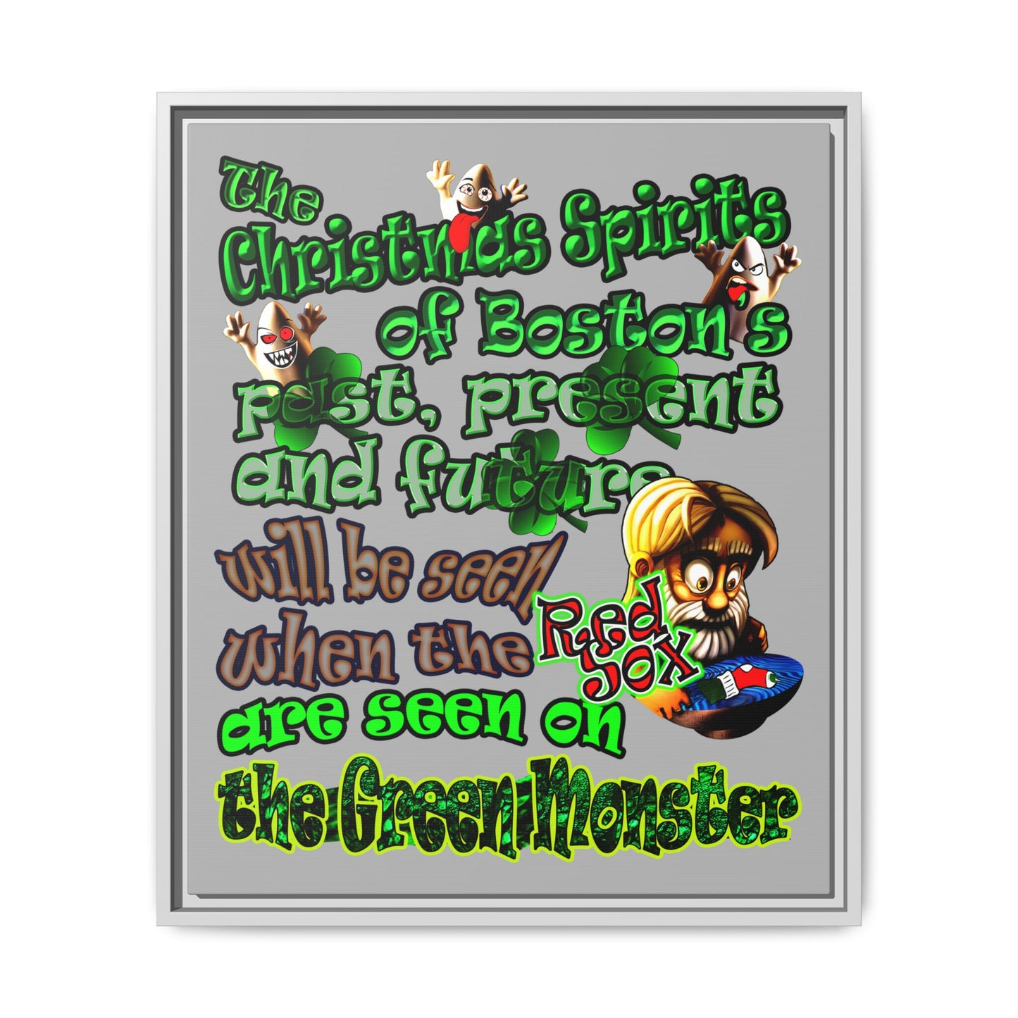 christmas spirits of boston - framed canvas art (light grey)