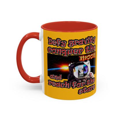 defy conquer reach - Accent Mug (yellow)