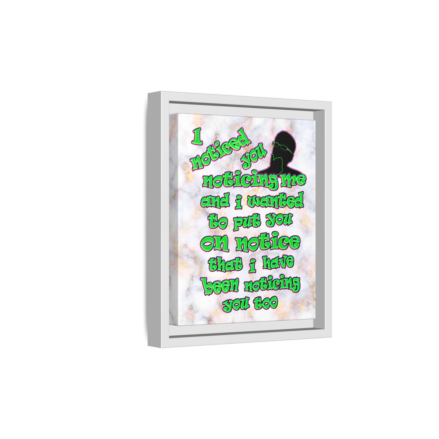noticed you noticing - framed canvas art (white marble)