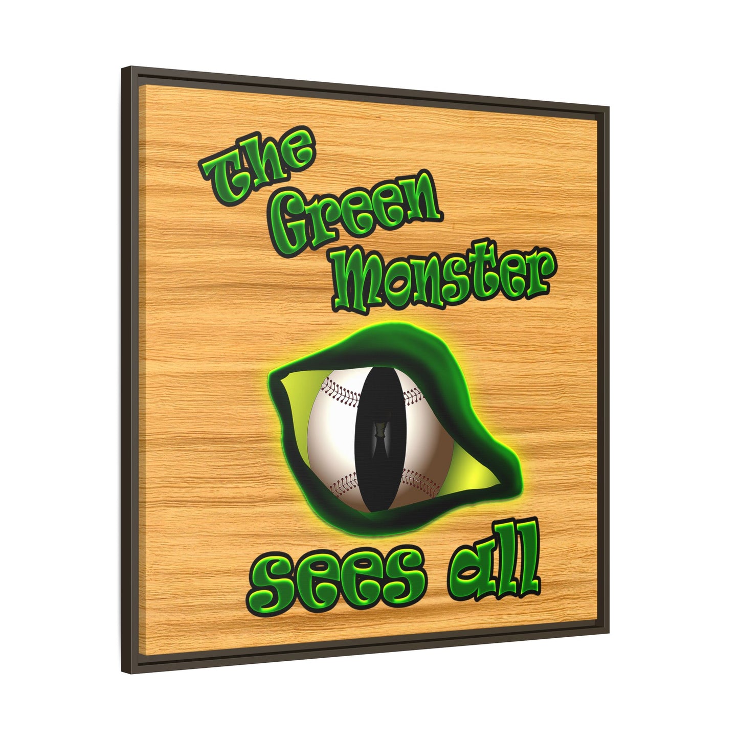 green monster - framed canvas art (butterscotch wood finish)