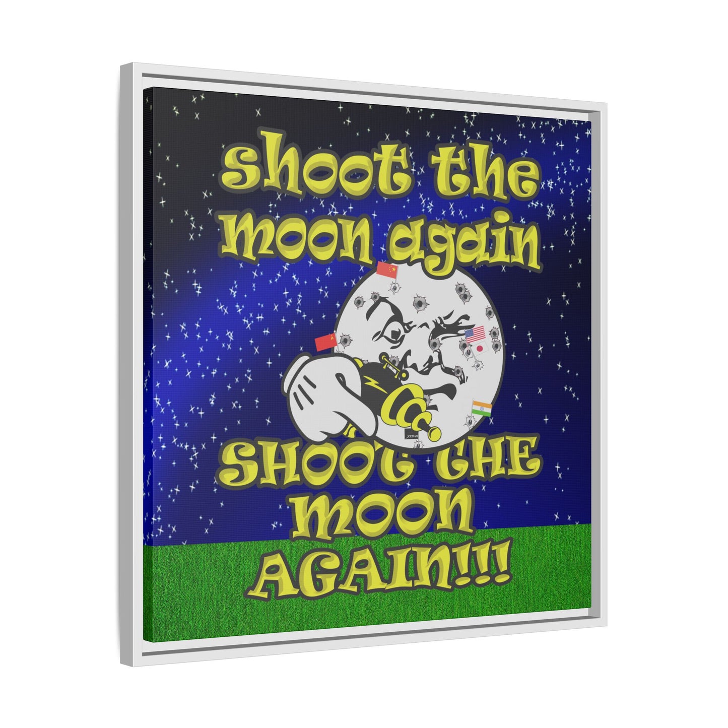 shoot the moon again - framed canvas art ('snoops' background)