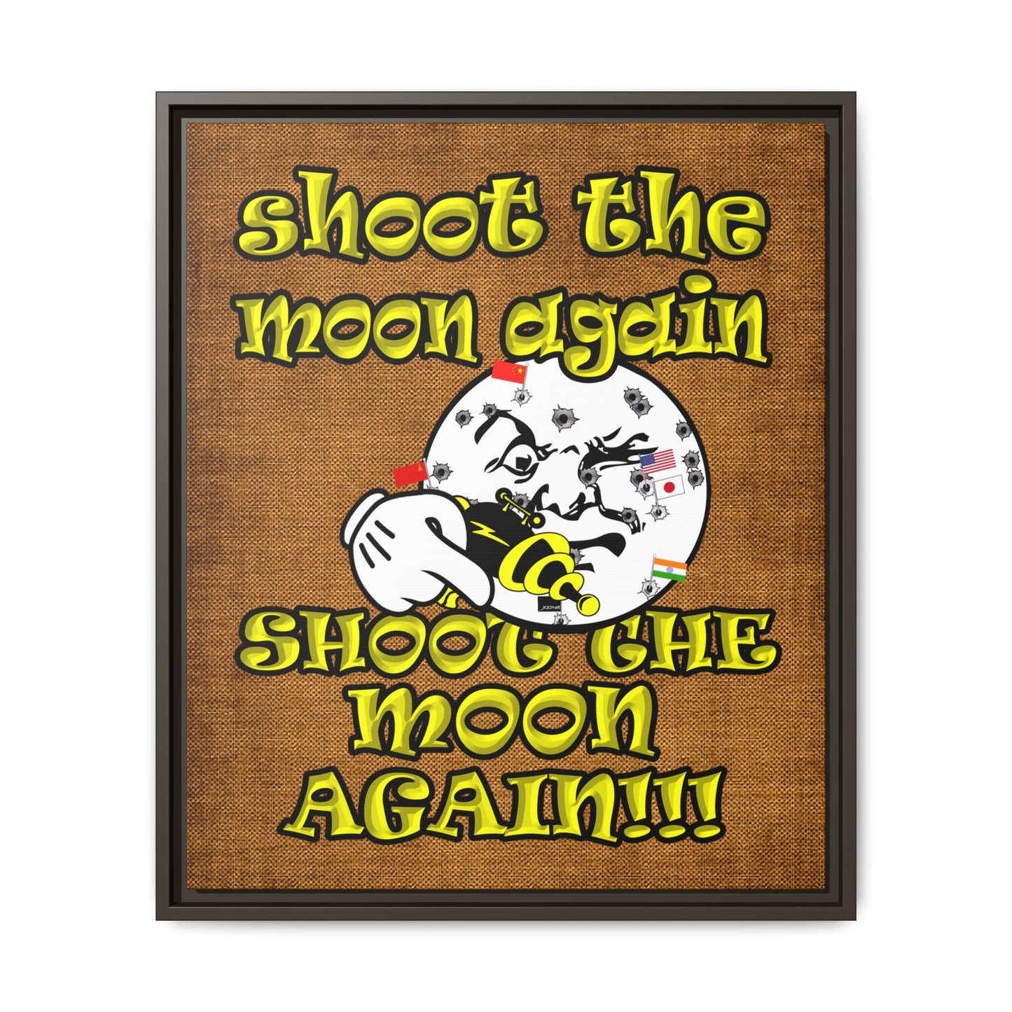 shoot the moon again - framed canvas art (brown papyrus)