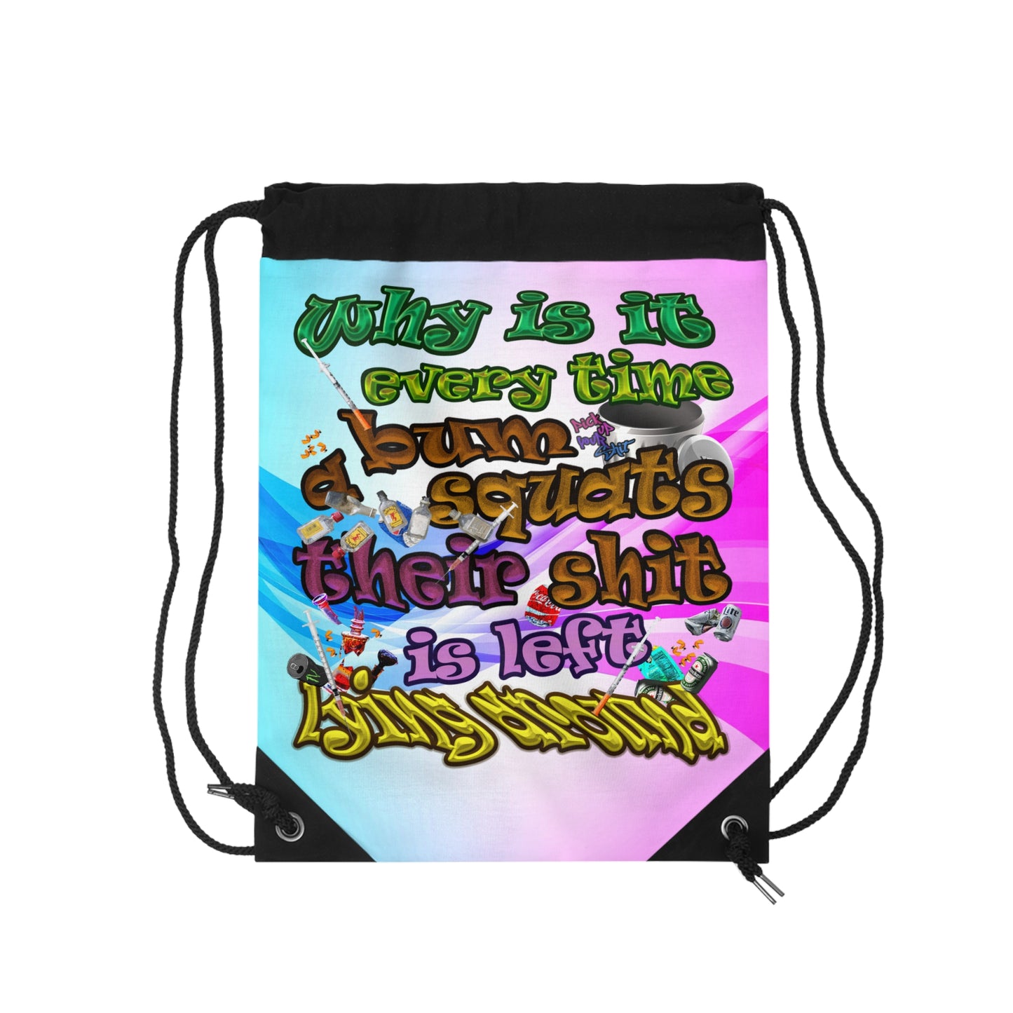 the bum's shit - Drawstring Bag (light blue-pink wave)
