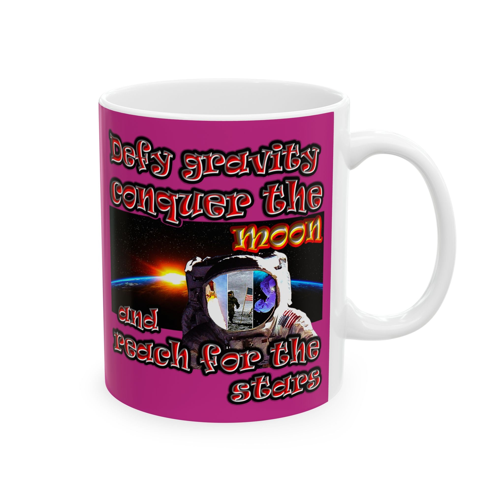 defy conquer reach - White Mug (pink)
