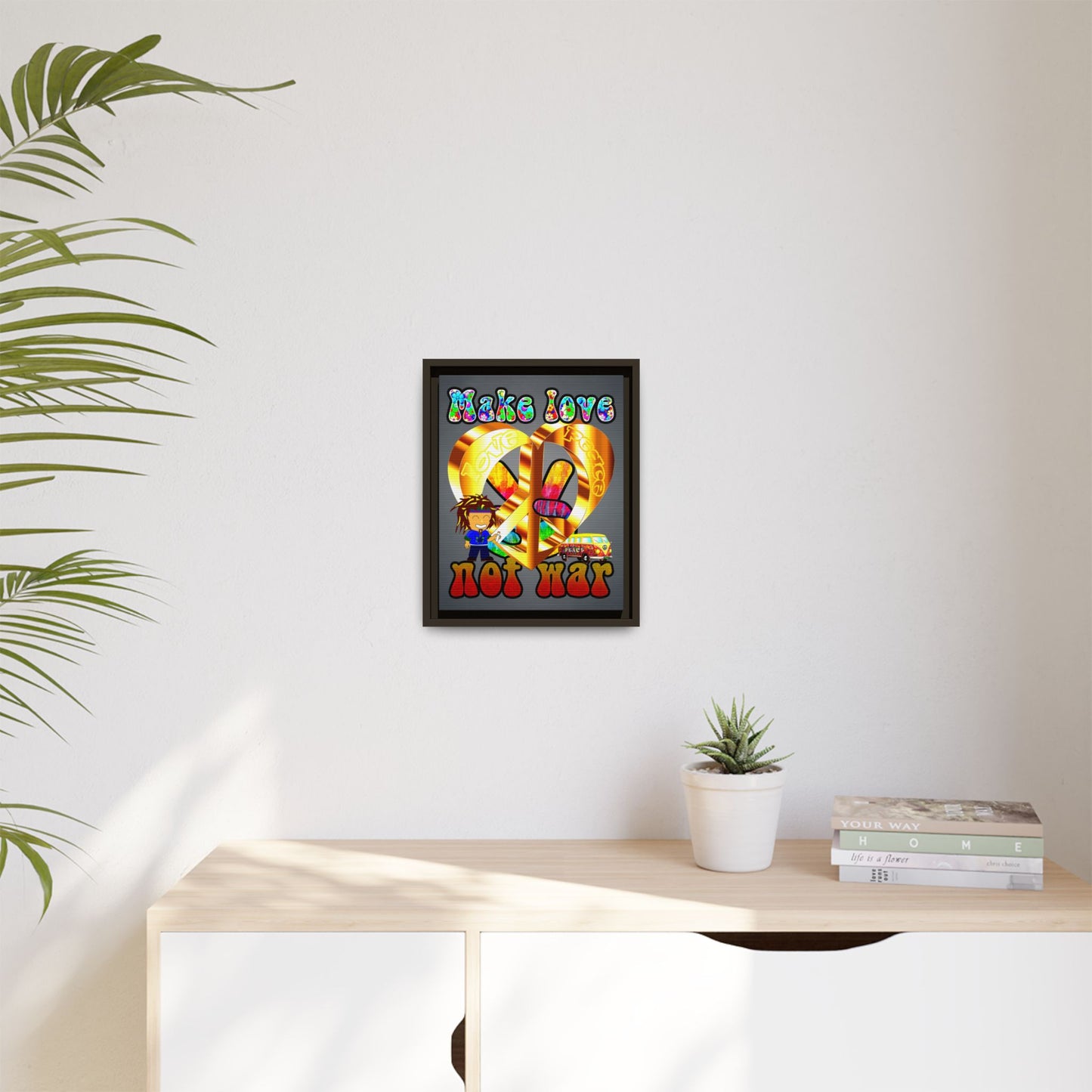 love peace - framed canvas art (grey-light grey)