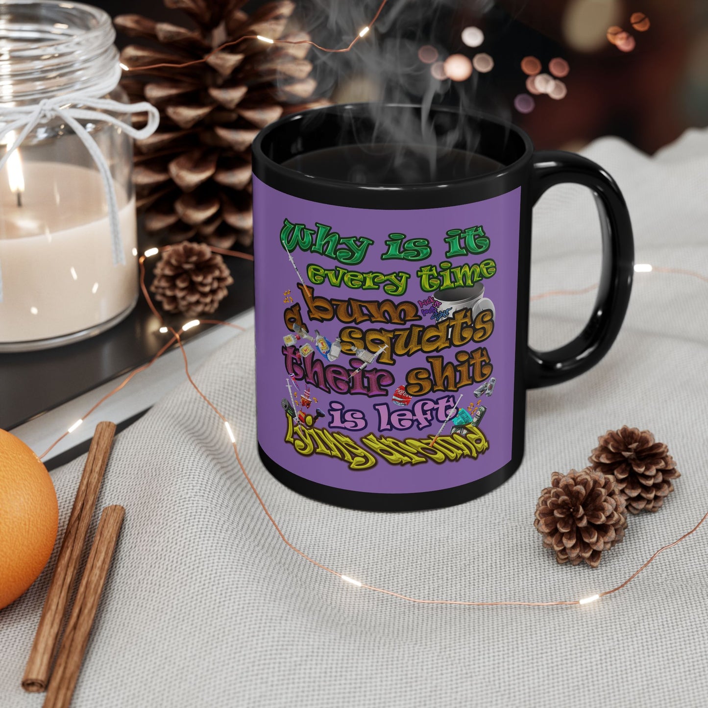 the bum's shit - Black Mug (light purple)