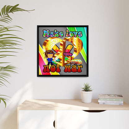 love peace - framed canvas art (rainbow split)